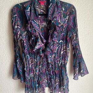 Paisley Ruffle Blouse - Purple and Blue